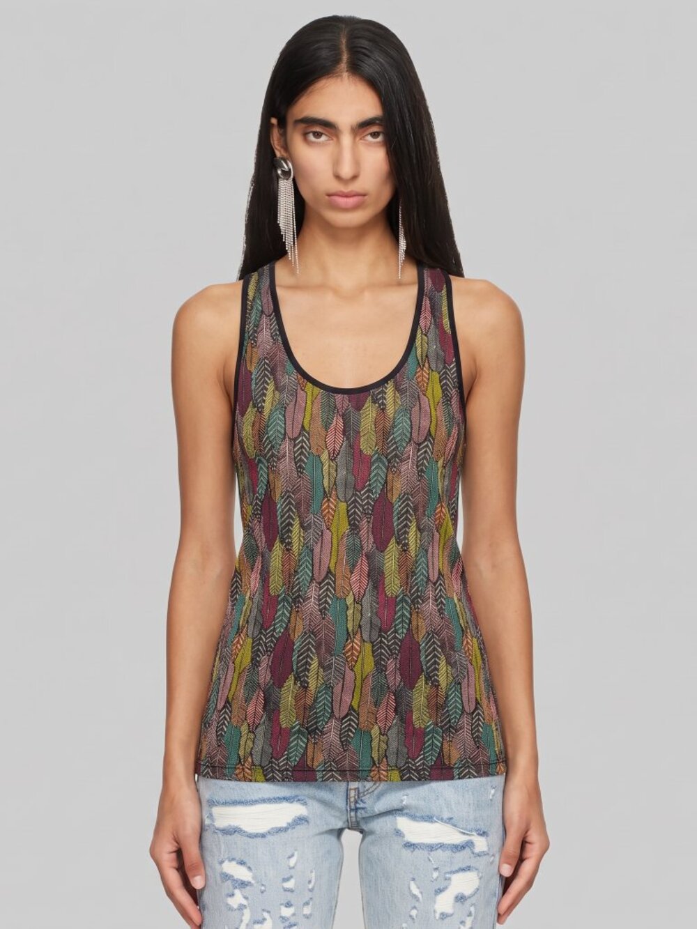 Custo Barcelona Blue Green Fitted Sleeveless Tank Top - Large (3)
